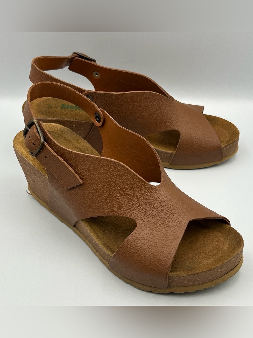 BIONATURA Tessa Wedge Sandal Size 8 Brown Leather Slingback Comfort Dress Casual